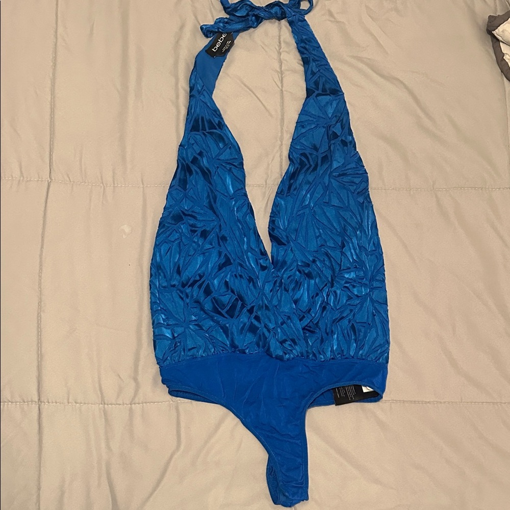 bebe Royal Blue Halter Plunge Bodysuit
